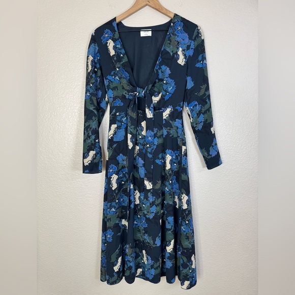 Aritzia Wilfred Aubagne Black Blue Green Cutout Long Sleeve Midi Dress size 4 - Picture 5 of 14